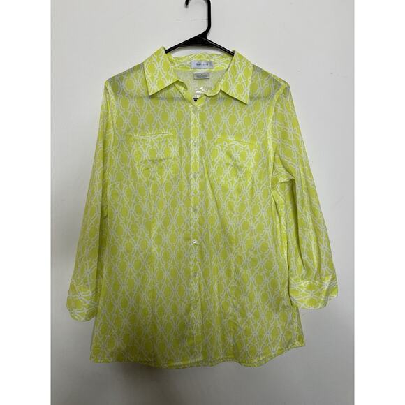 Van Heusen Size Medium NEW Neon Yellow Button Front Shirt Geometric READ - Picture 1 of 9